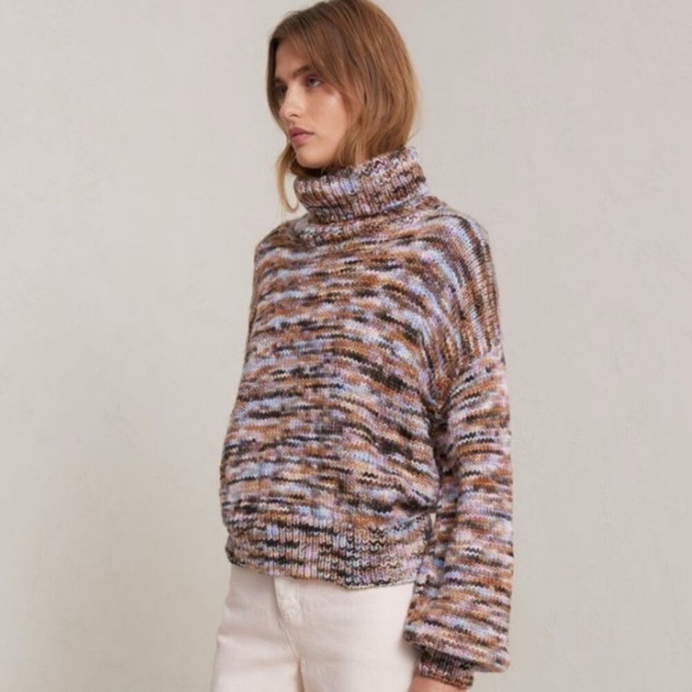 A.L.C. Harper Chunky Knit Space Dye 100% Merino Wool Turtleneck Sweater S